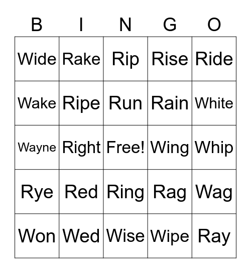 W/R Minimal Pairs 1 Bingo Card