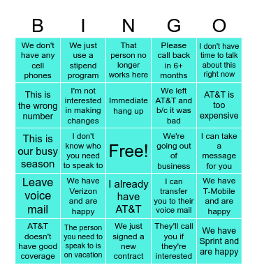Sales Blitz Bingo Card