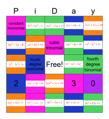 Polynomial Bingo Card