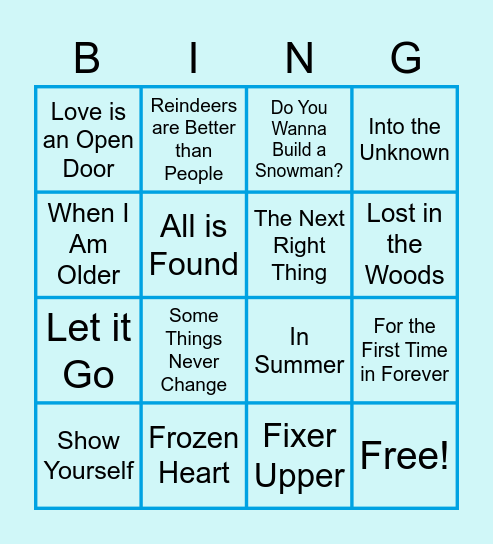 Frozen Bingo Card