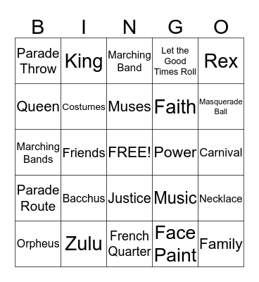 Mardi Gras Bingo Card