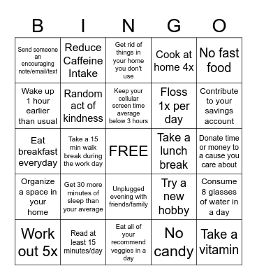 Wellness Bingo Card