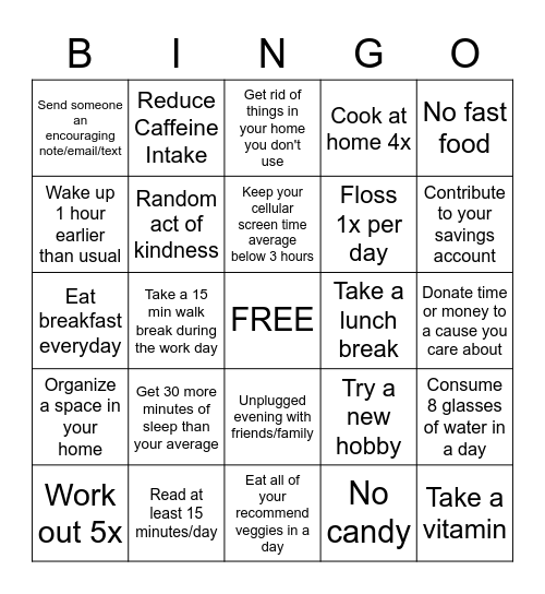 Wellness Bingo Card