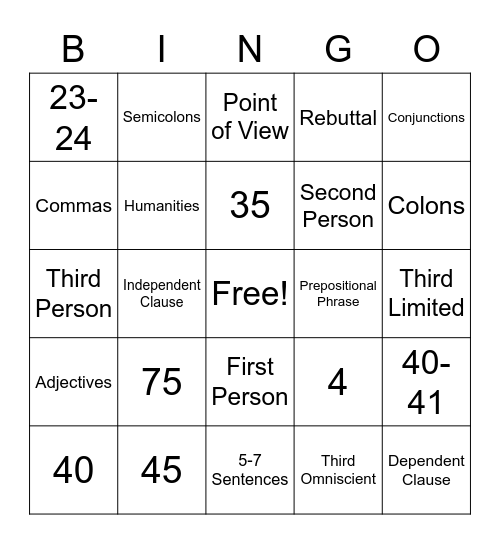 ACT Prep Bingo Card