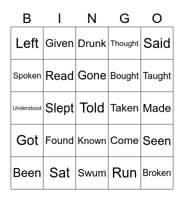 Irregular verbs Bingo Card