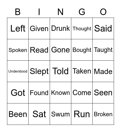 Irregular verbs Bingo Card