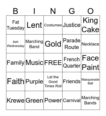 Mardi Gras Bingo Card