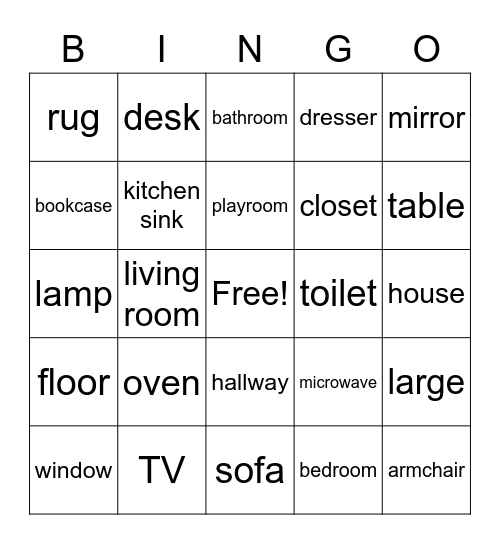 House Vocabulary list 1 Bingo Card