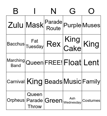 Mardi Gras Bingo Card