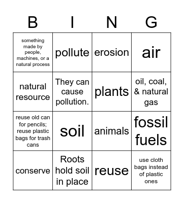 Science Chapter 7 Test Bingo Card