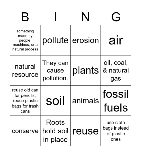 Science Chapter 7 Test Bingo Card