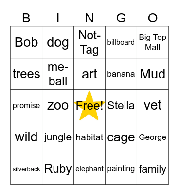 One and Only Ivan Bingo Card
