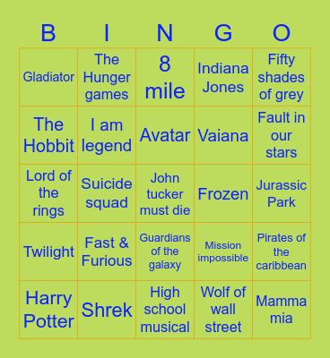 MOVIE THEME SONG BINGO Card