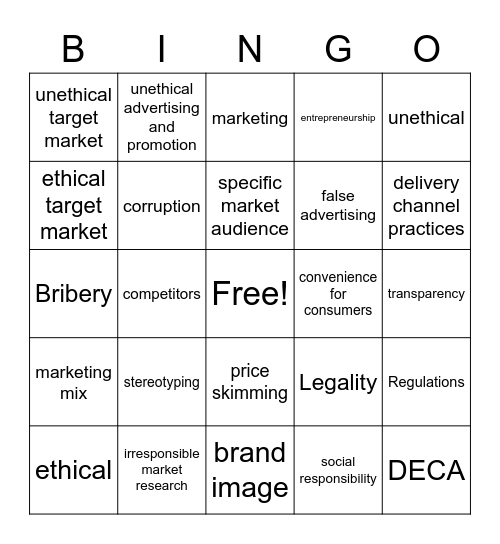 Ethical Concerns in Marketing Bingo Card