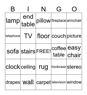Living Room Words Bingo Card