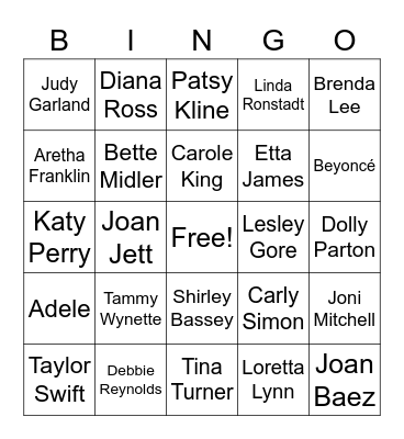 Female Singers Music Bingo Card