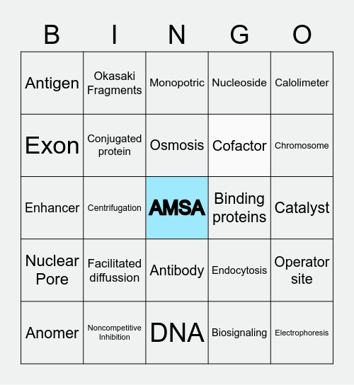 AMSA- Biochemistry Bingo Card