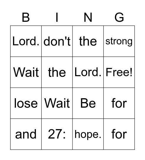 Psalm 27:14 Bingo Card