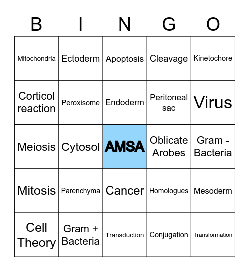 AMSA- Bilogy Bingo Card