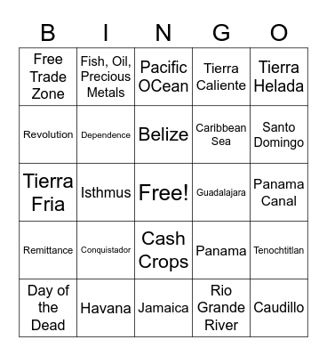 C.A. Bingo Card