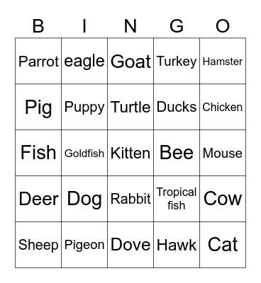 Animal we know Bingo Card