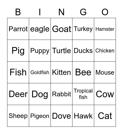 Animal we know Bingo Card