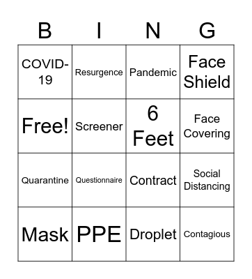 COVID Screener BINGO Card