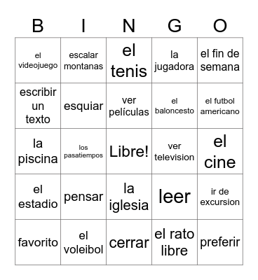 Los pasatiempos Bingo Card
