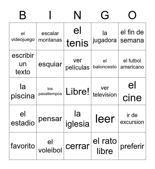 Los pasatiempos Bingo Card