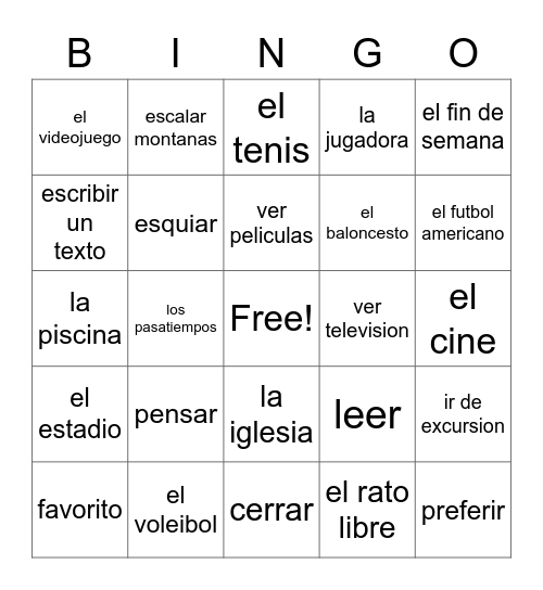 Los pasatiempos Bingo Card