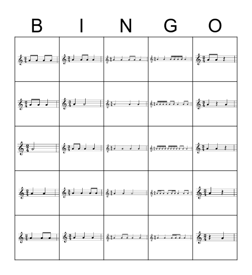 Beginner Rhythm BINGO Card