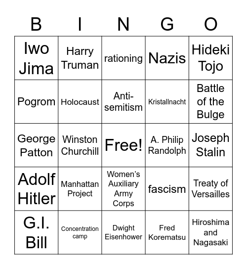 World War II Bingo Card