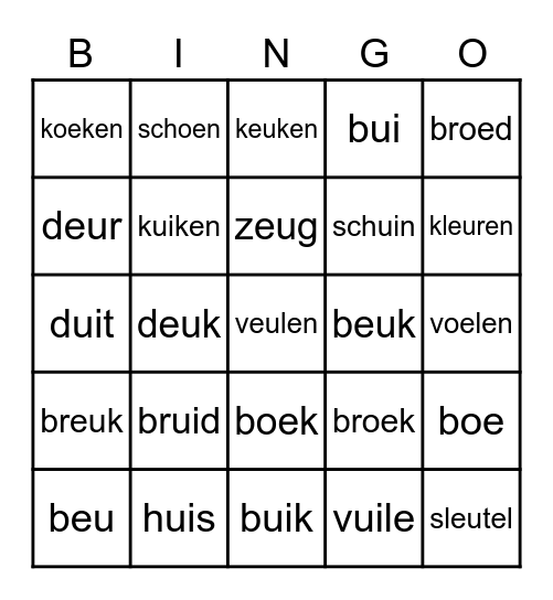 Tweeklanken eu/ui/oe Bingo Card