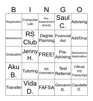 Rising Star Bingo Card