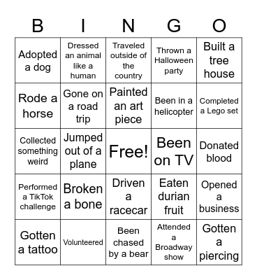 Have you ever? Bingo Card