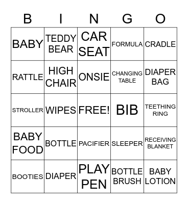 Baby Shower Bingo Card