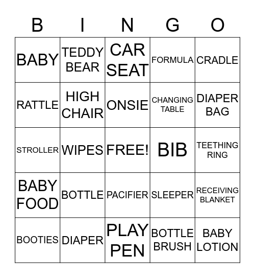 Baby Shower Bingo Card