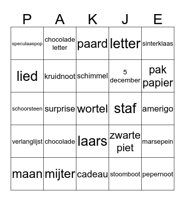 SINTERKLAAS BINGO Card