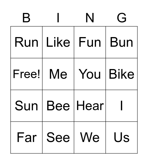 Group B Bingo Card