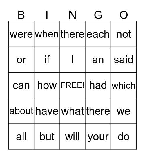 3rd Grade No Excuse Words Set 2 Bingo Card