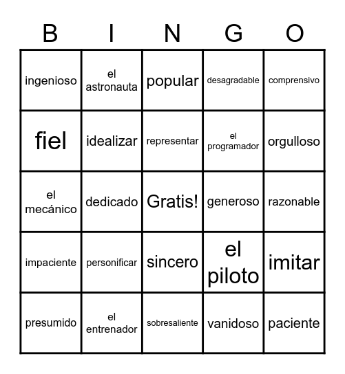 S3 4.1 Vocabulario Bingo Card