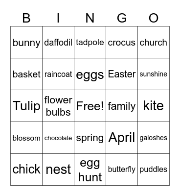 Spring Time Bingo Card