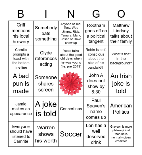 The Professor and Mary Ann Bingo Card