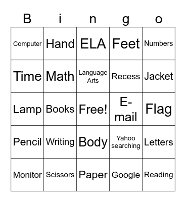 Classroom Bingo Card