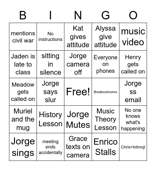 Help Us Bingo Card