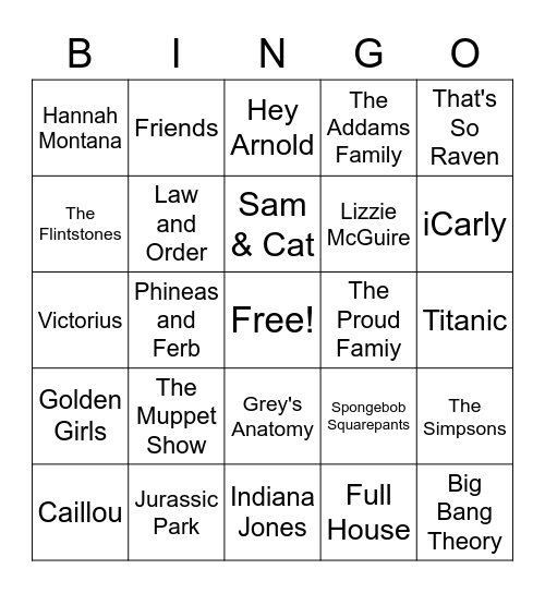 Theme Songs Bingo Card