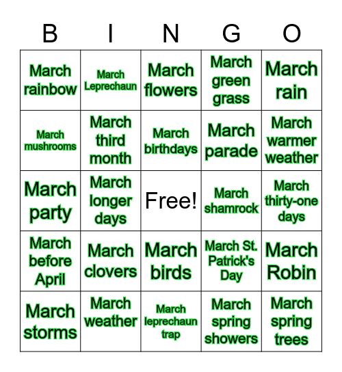 MARCH /R/ words Bingo Card