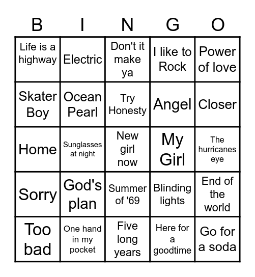 Canadian Artists Bingo (Roads) Bingo Card