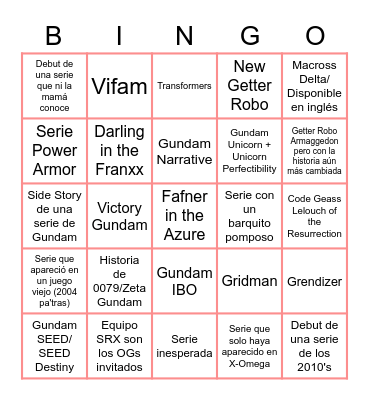 Bingo del SRW del aniversario (Si es crossover) Bingo Card