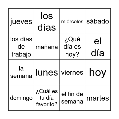 Los días de la semana Bingo Card